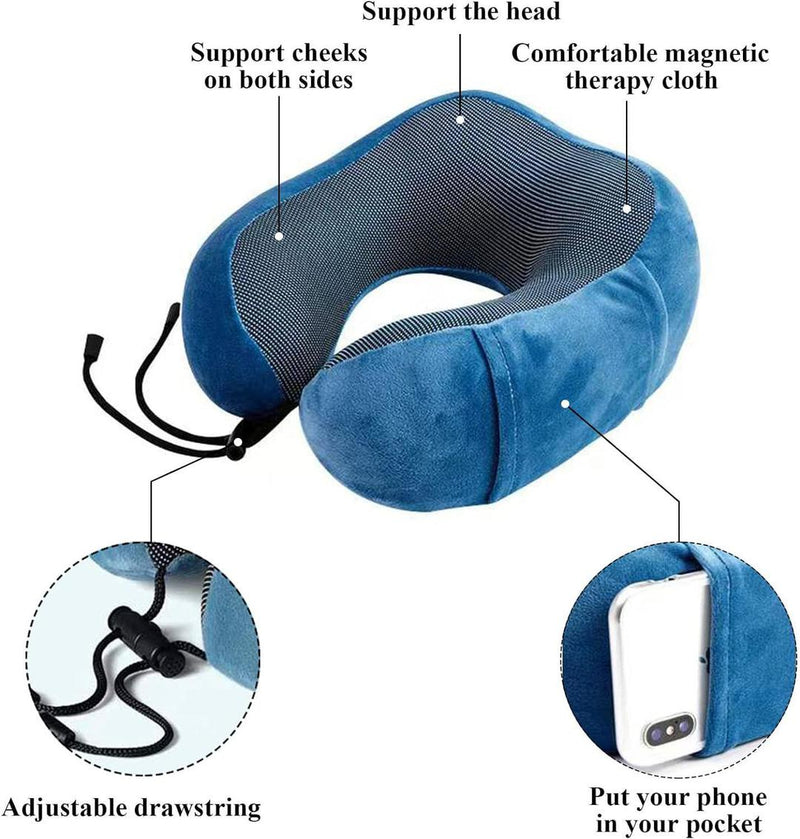 Travel Neck Pillow Memory Foam, Perfect for Car and Airplane Travel - 30 x 24cm