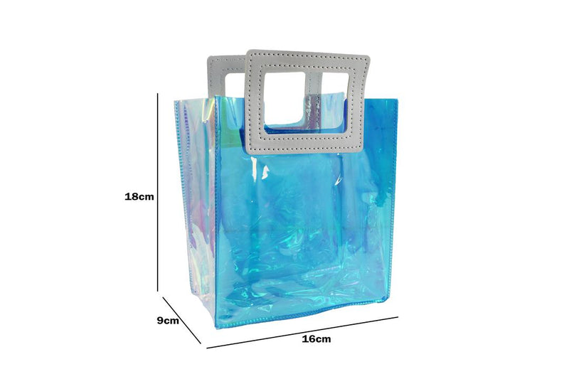 Transparent Clear Nylon Gift Bag High Quality PVC Handled Gift and Shopping Bag (Blue, 16x18x9 cm) -