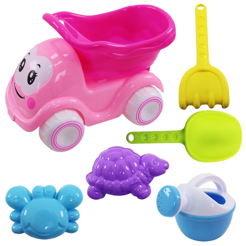 6 Pcs Beach Toys Car Set- Beach Bucket with Pull-Along Dumper Truck Hand Tools And Accessories - 909