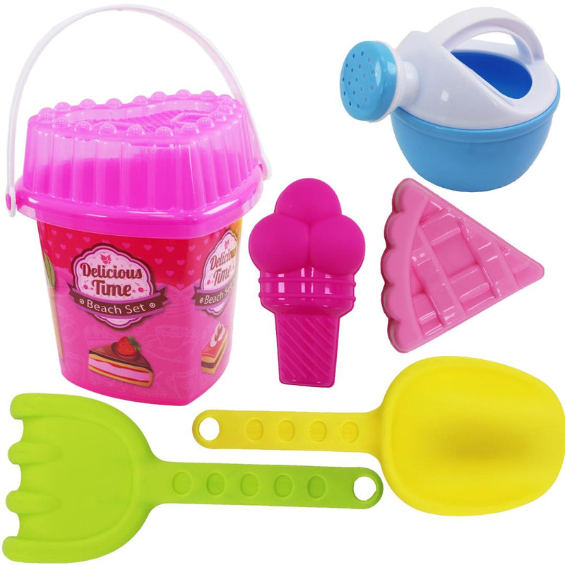 7 Pcs Beach Toys Ice Cream Playset Bucket with Pail, Spade, Scoop, and Shovels - 909018