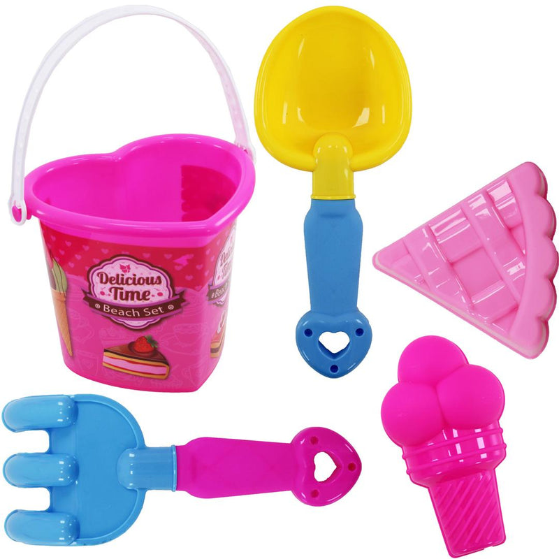 5 Pcs Ice Cream Theme Beach Sand Toys Set for Kids Bucket and Bag Travel-Friendly Fun - 909037