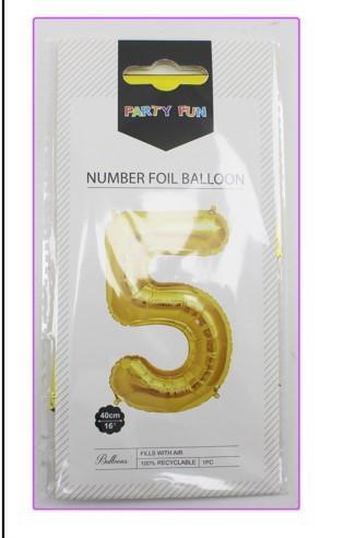 Foil Number Balloon 16 No.5, Golden