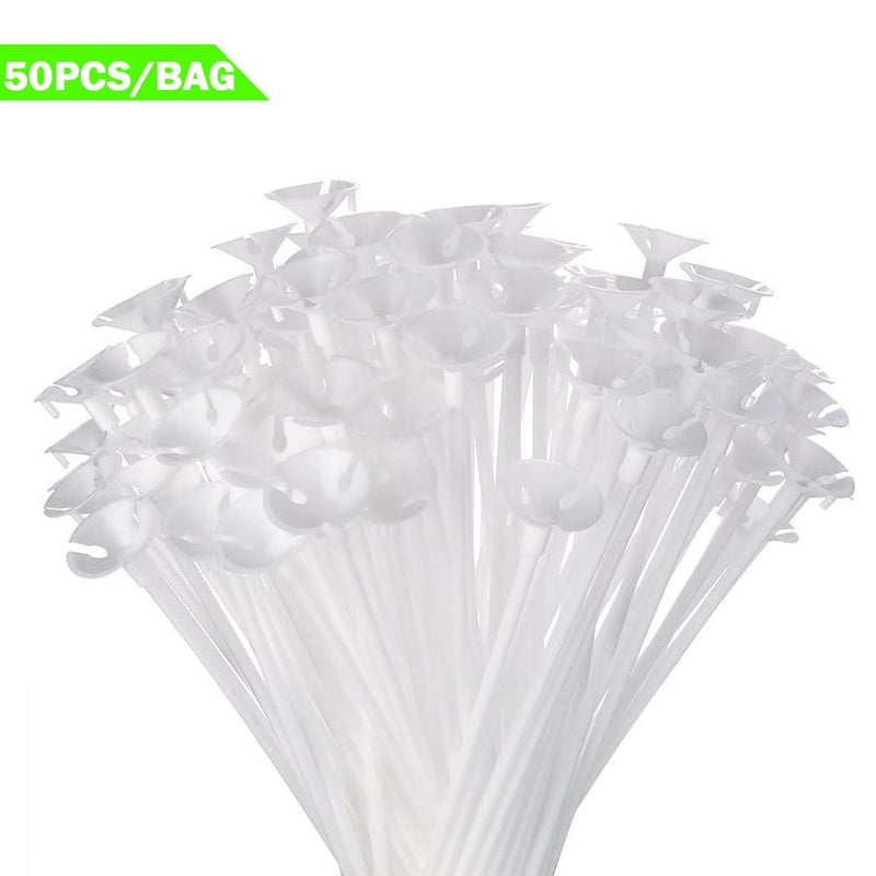 50 Pcs Balloon Support Sticks with Cups and Stand Party Decoration Accessories, White