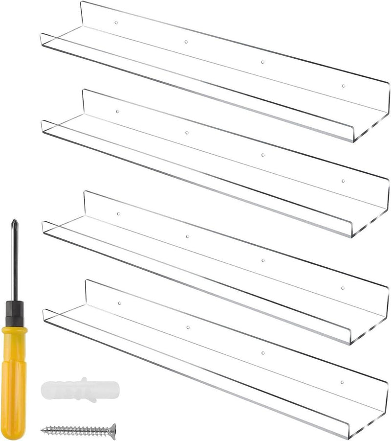 24-Inch Clear Floating Acrylic Shelves, 4-Pack