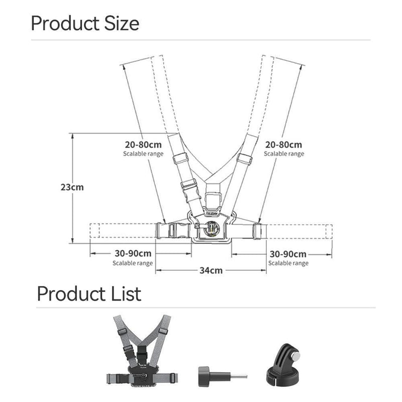 TELESIN Chest Strap Mount Dual Angle For GoPro Insta360 DJI Action Camera, 21122402