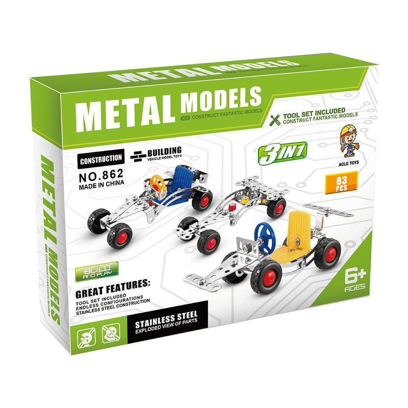 3 in 1 Metal Models Construction Kit - 83 Pcs - Build and Play Set With Stainless Steel - Gamplanet