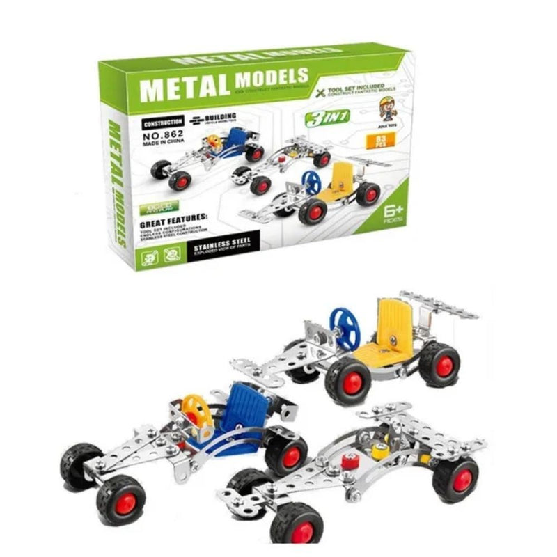 3 in 1 Metal Models Construction Kit - 83 Pcs - Build and Play Set With Stainless Steel - Gamplanet