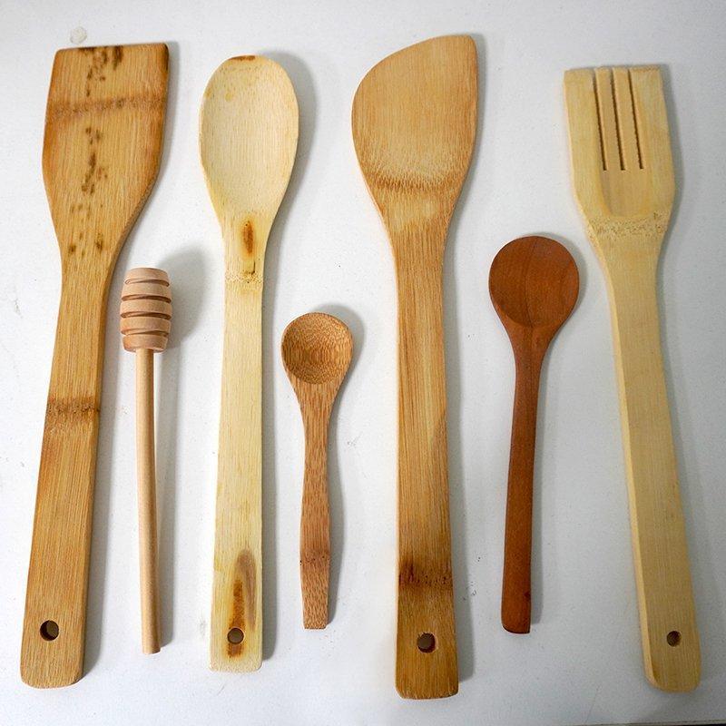 7 Pcs Organic Bamboo Cutlery Set - Wooden Utensil Set - Gamplanet