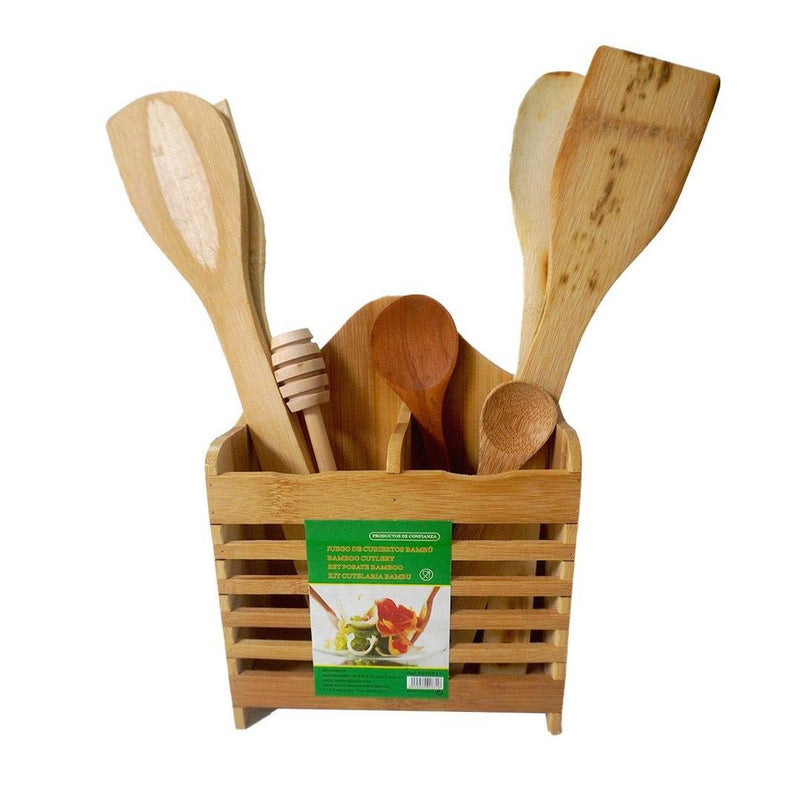 7 Pcs Organic Bamboo Cutlery Set - Wooden Utensil Set - Gamplanet