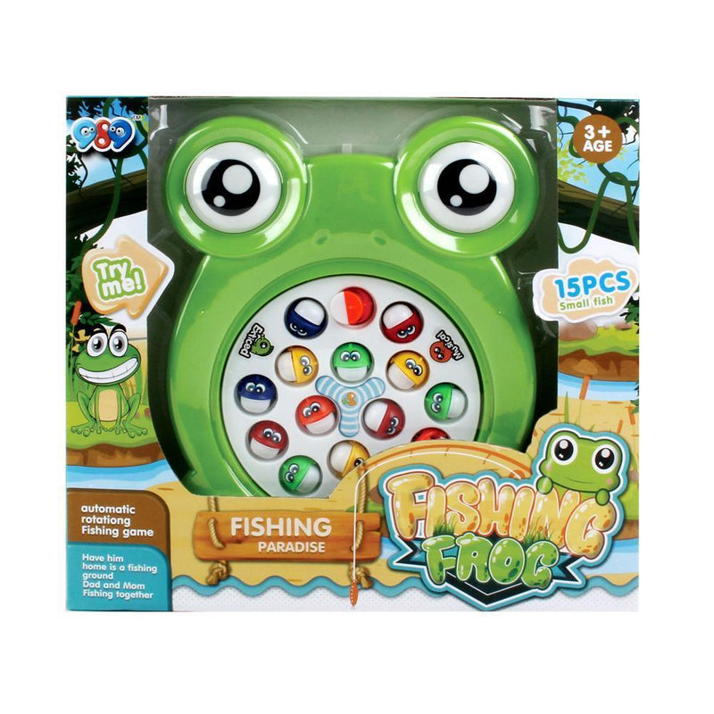 Automatic Rotating Fishing Frog Game Set - 15 Small Fish Included - Fishing Paradise in Assorted Col - Gamplanet