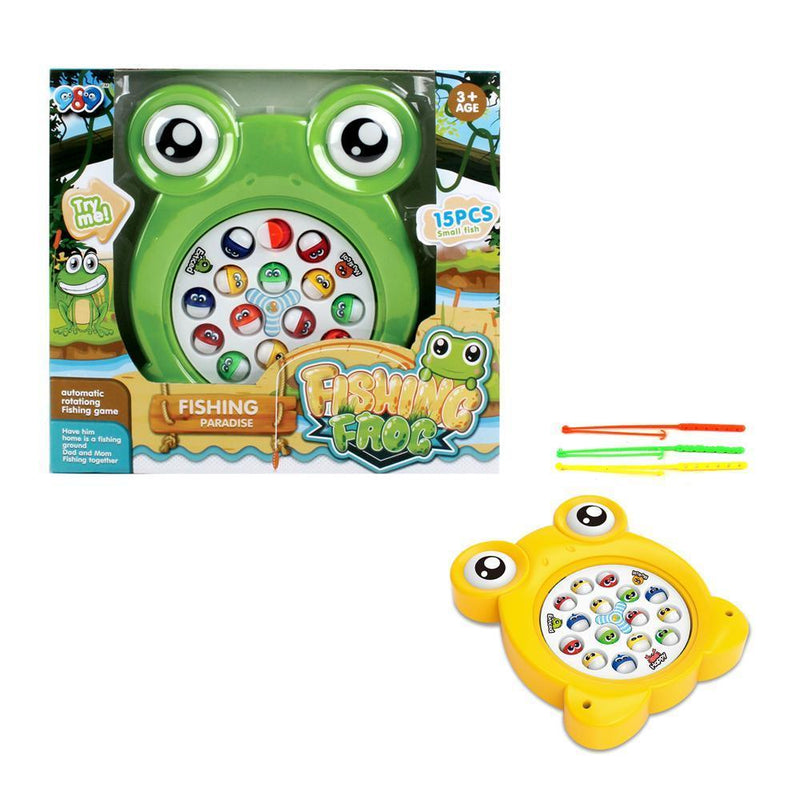 Automatic Rotating Fishing Frog Game Set - 15 Small Fish Included - Fishing Paradise in Assorted Col - Gamplanet