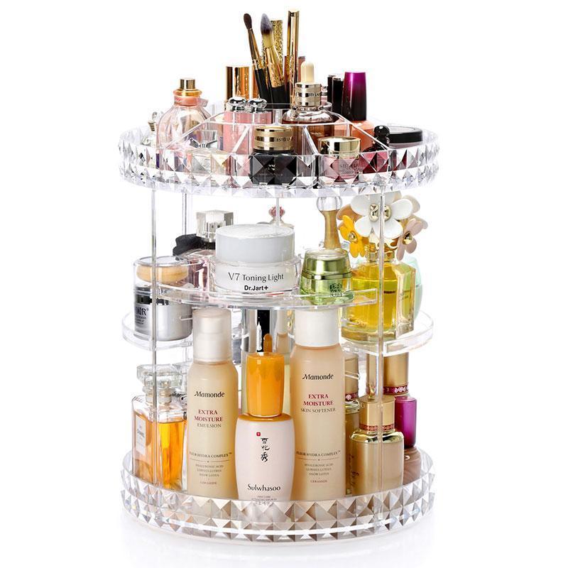 Diamond Pattern 360 Degree Rotatable Acrylic Mute Makeup Storage Box - Gamplanet