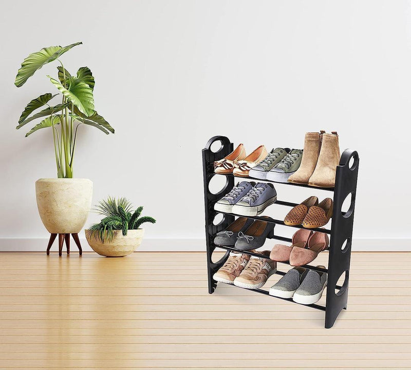 Foldable Lightweight Plastic Shoe Rack with 4 Shelves & Iron Rods - Gamplanet