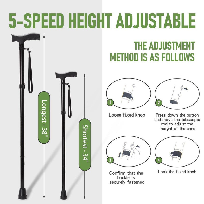 Folding and Adjustable Walking Stick - Gamplanet