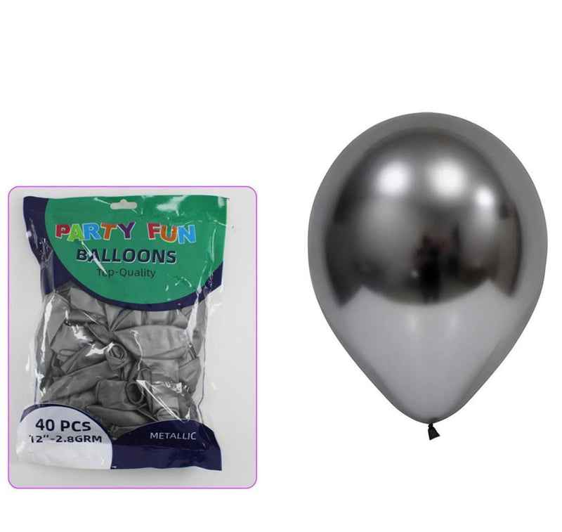 Metallic Balloon 12 Inch, Dark Silver - 40 Pcs - Gamplanet