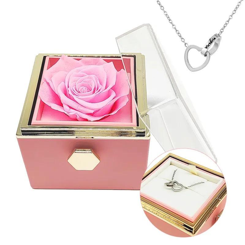 Rotating Eternal Rose Jewelry Box - Ideal for Rings, Earrings, and Necklaces - Gamplanet