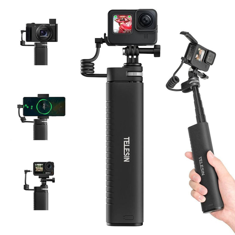 TELESIN Selfie Stick 10000mAh Battery With USB - C Cable For Action Cameras, 23010402 - Gamplanet