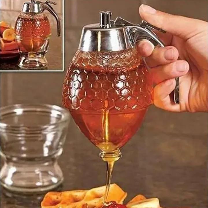 Transparent Glass Honey Juice Syrup Dispenser Pot - Gamplanet